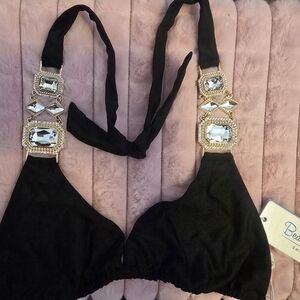 Beach Bunny Black Bikini Top with Silver Accents
